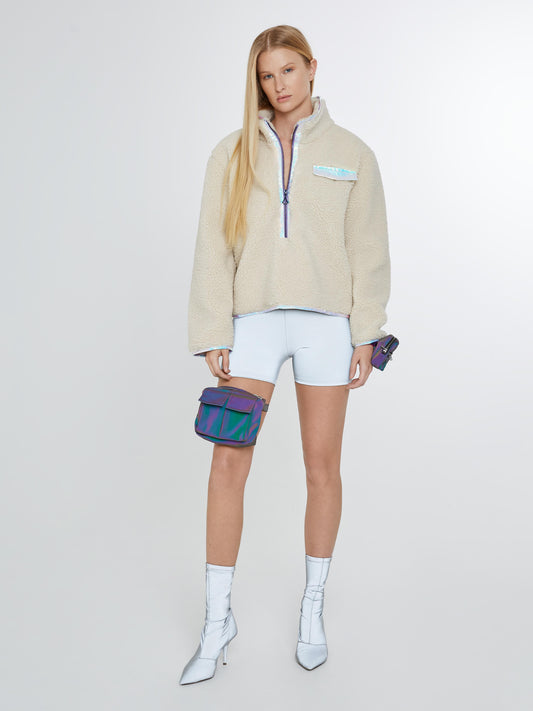 Shearling sweater with iridescent piping