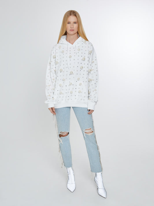White hoodie with pearls