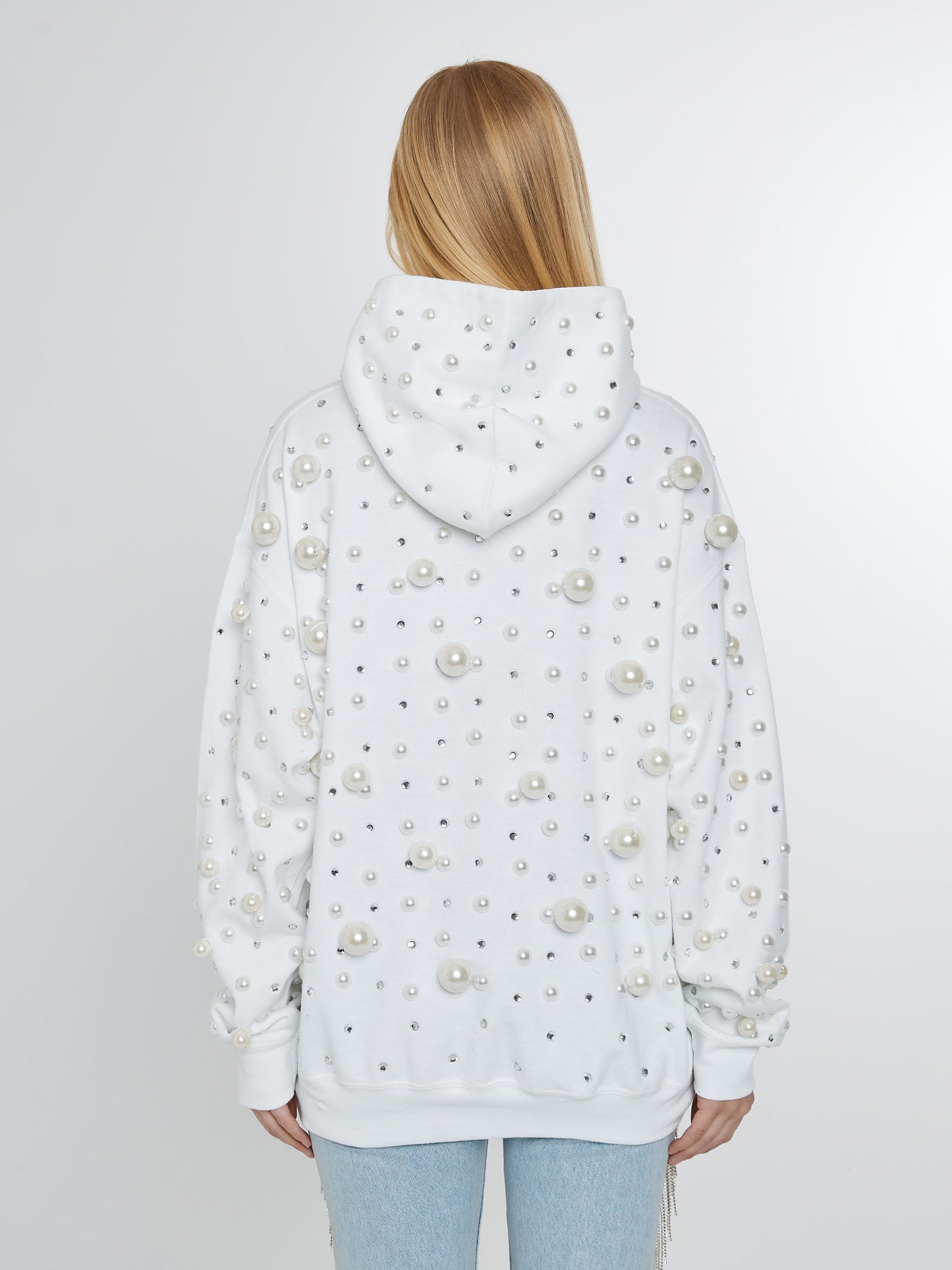 White hoodie with pearls