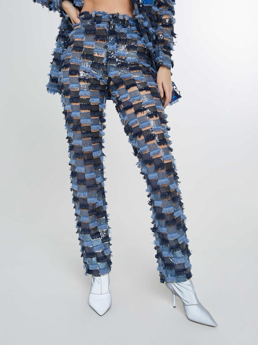 Multitone sequin fringe pants