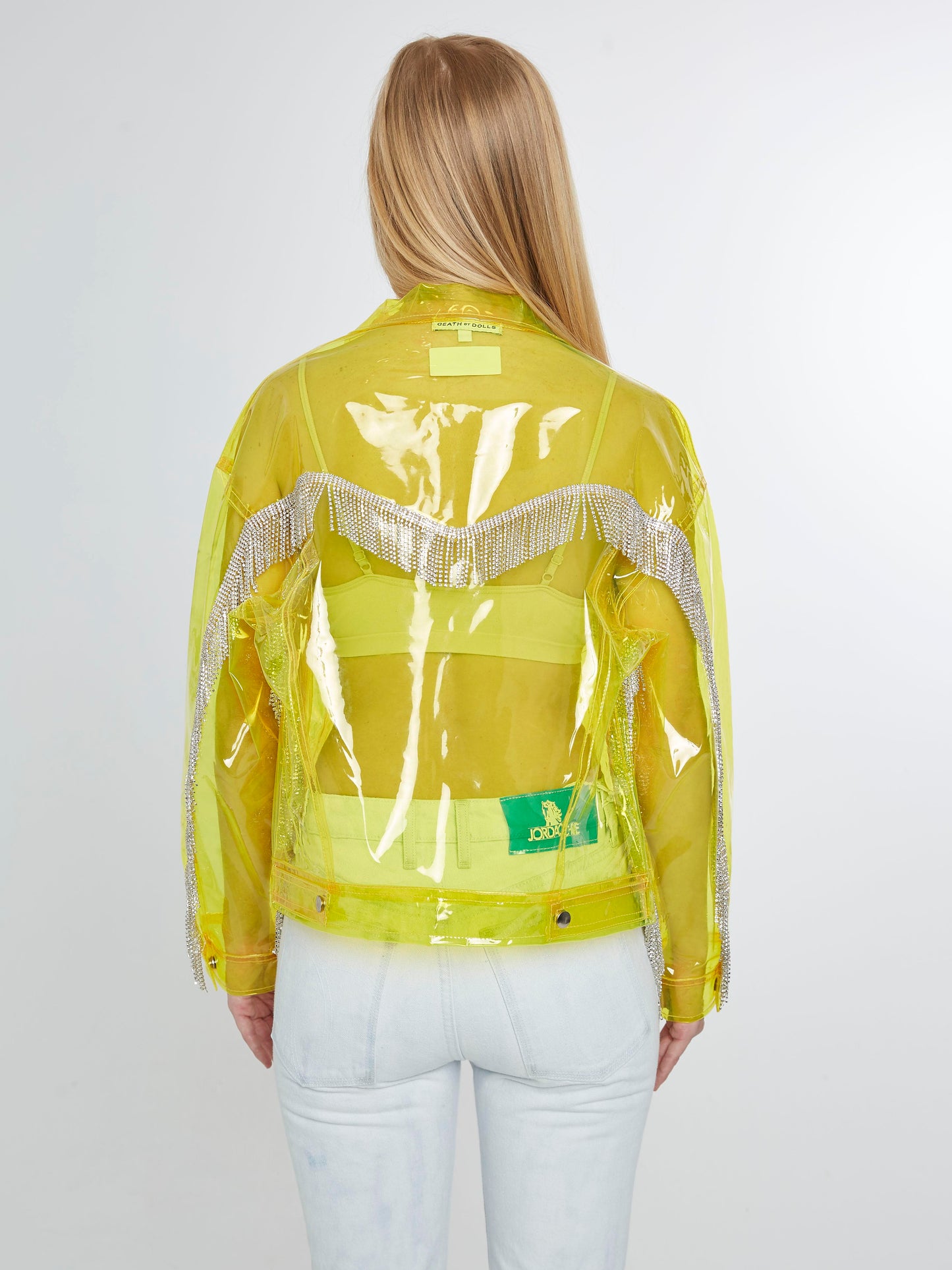 Plastic yellow trucker jacket with fringe