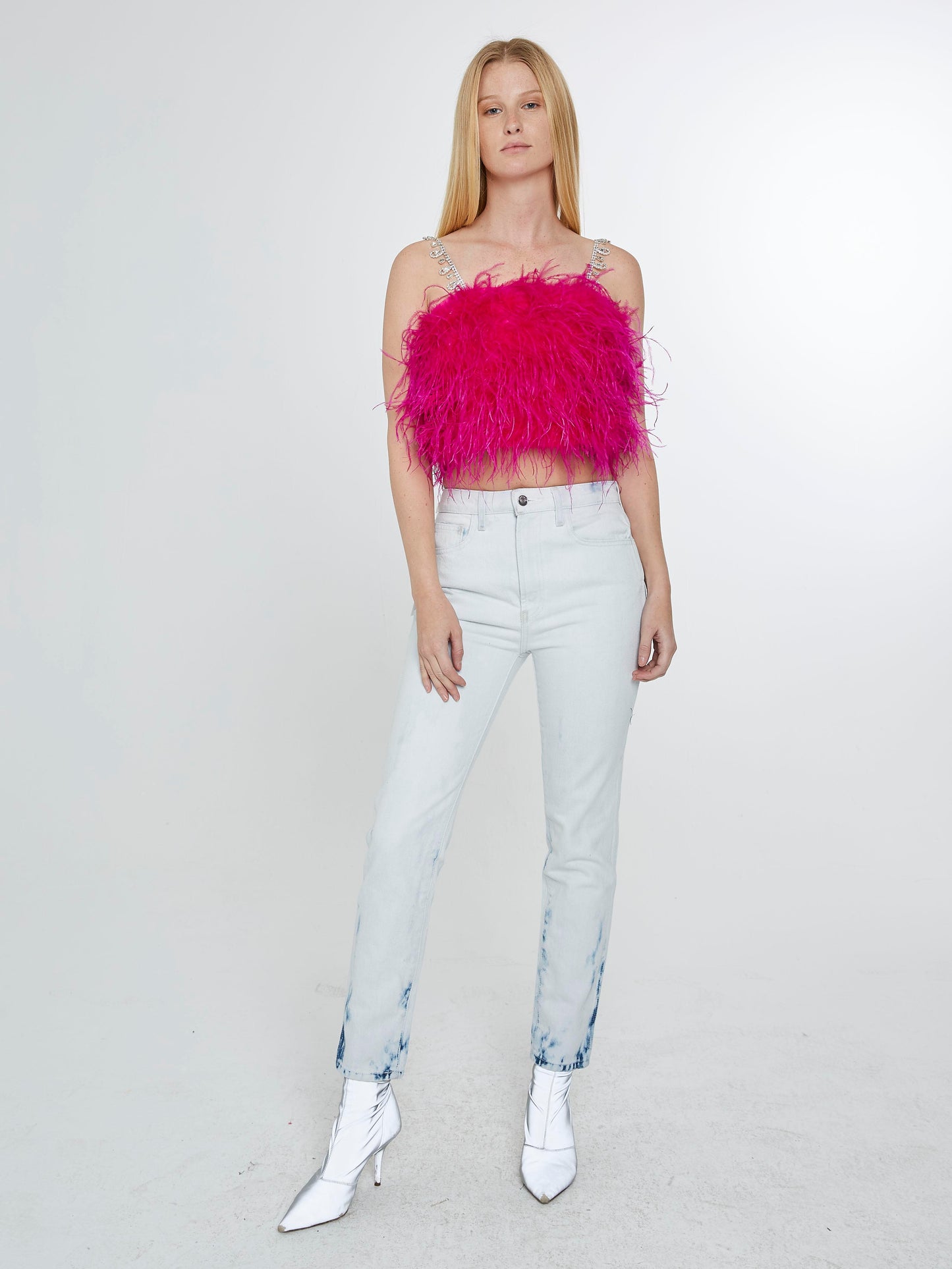 Pink feather top with crystal straps