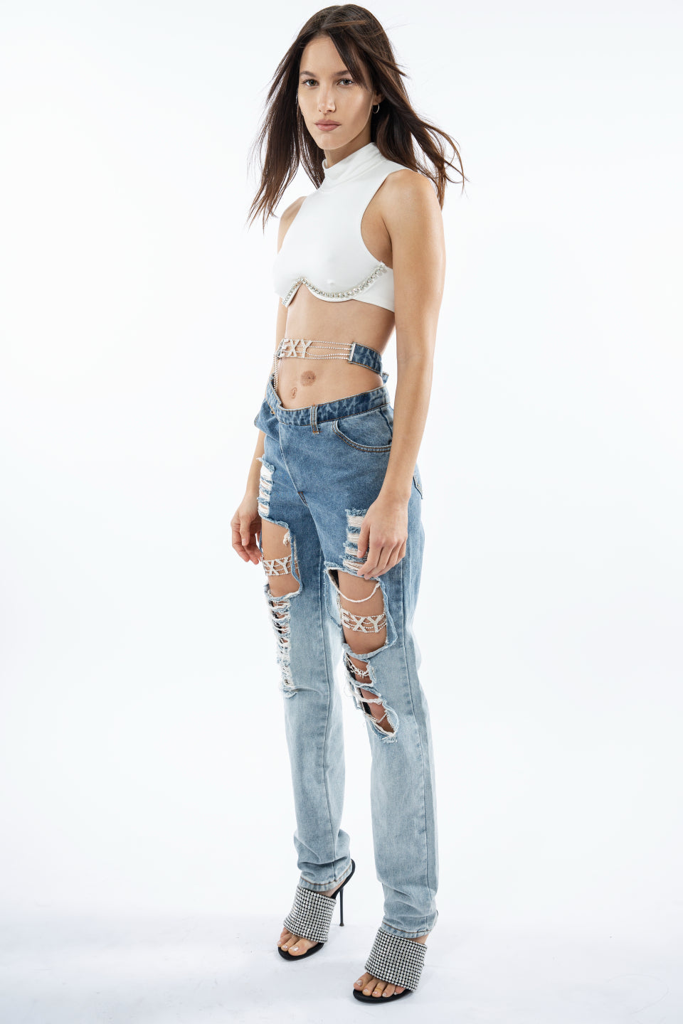 90's Baggy Jeans with Sexy Rhinestone embellished sides