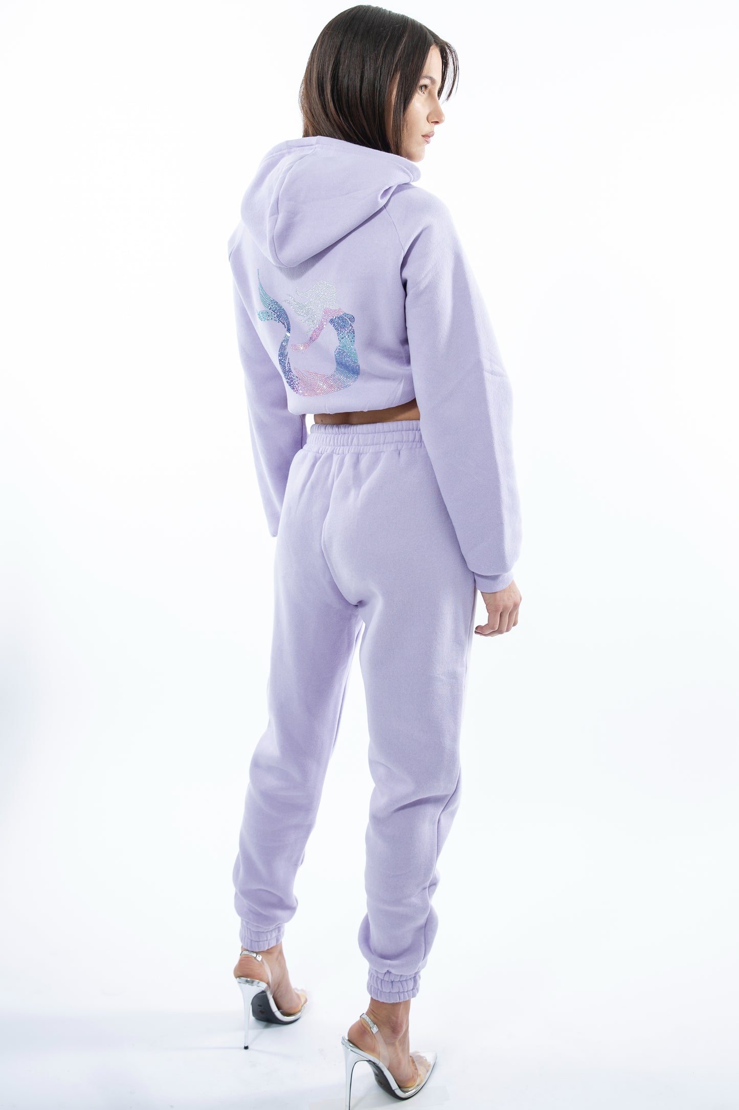 Lavender crystal embellished mermaid hoodie and sweatpants set