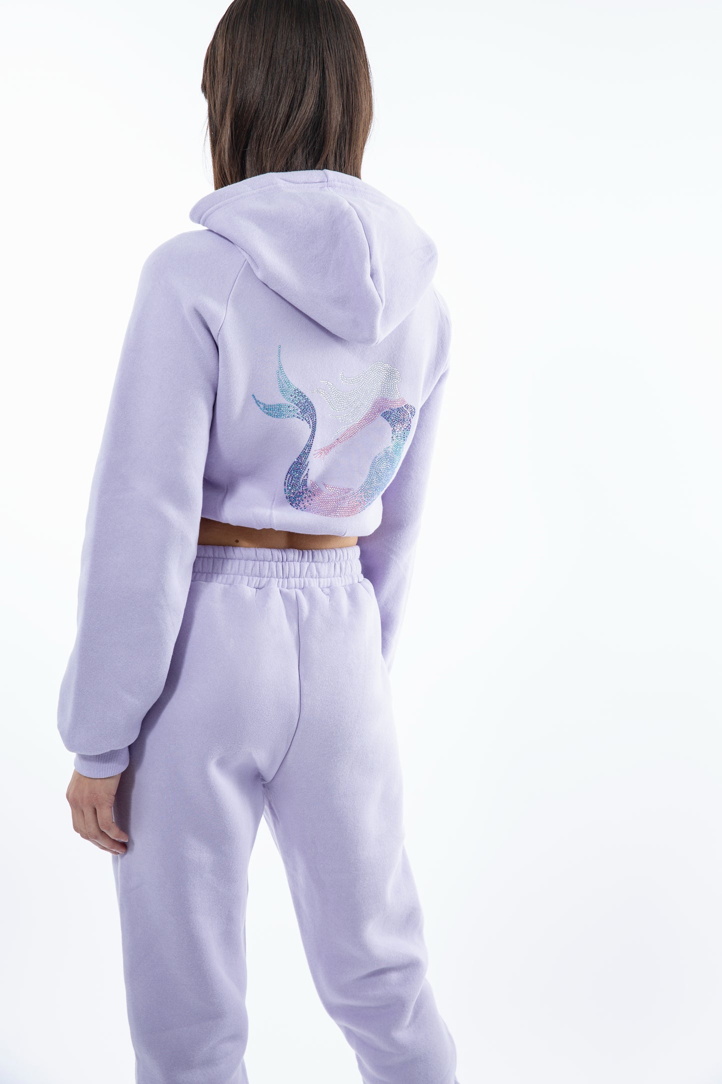 Lavender crystal embellished mermaid hoodie and sweatpants set