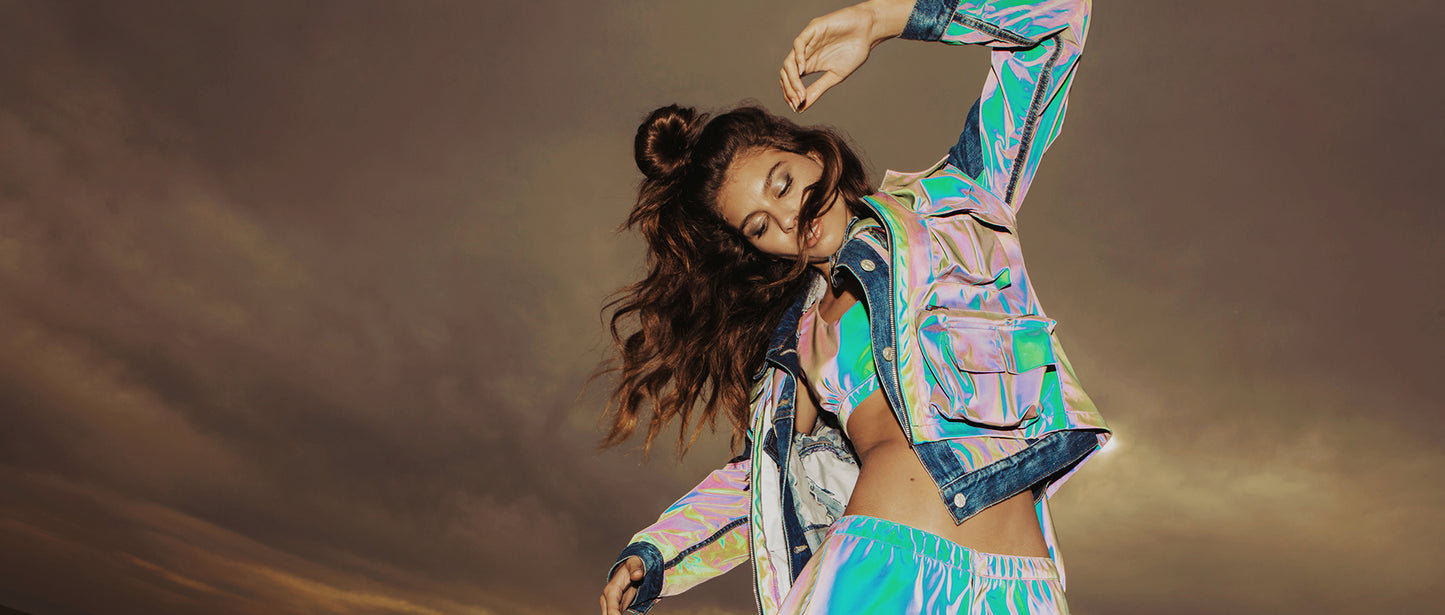 Rainbow reflective denim jacket