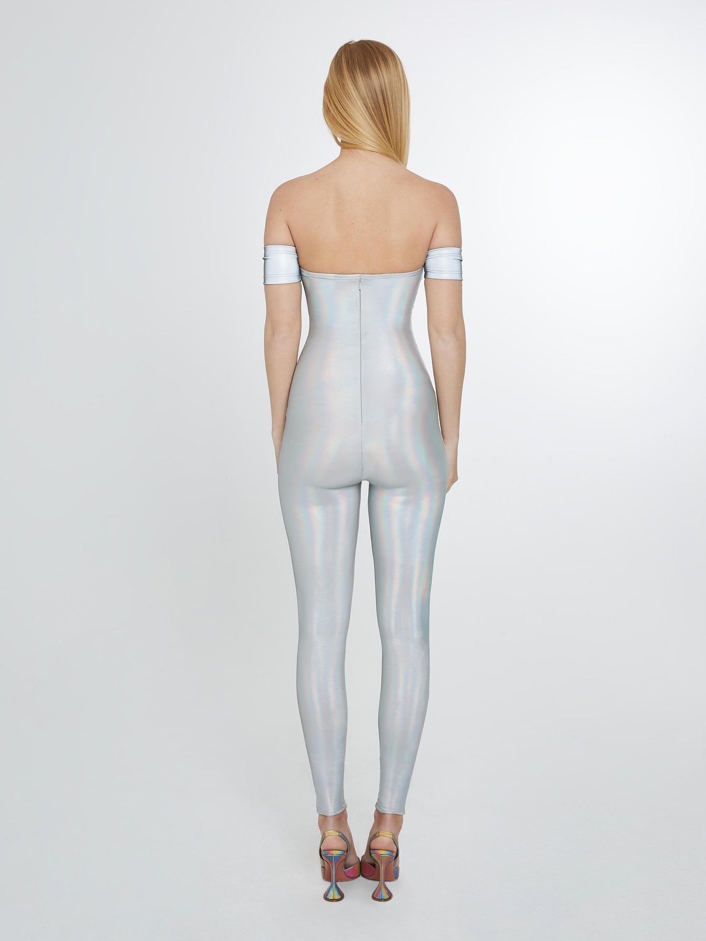 Iridescent bodysuit with reflective trim