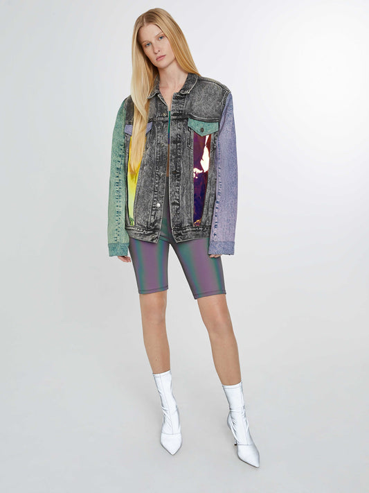 Multicolor Denim Jacket with iridescent plastic detail