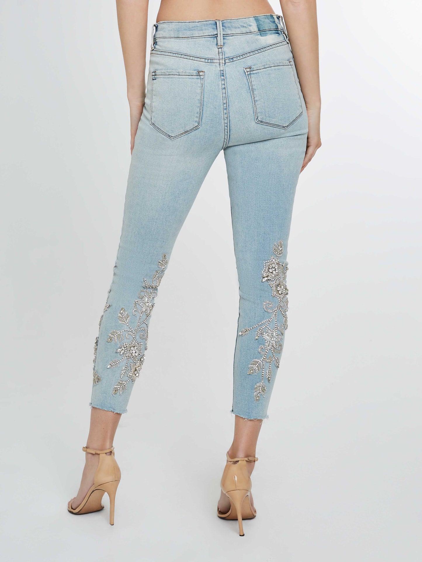 Jeans with crystal flower embroidery