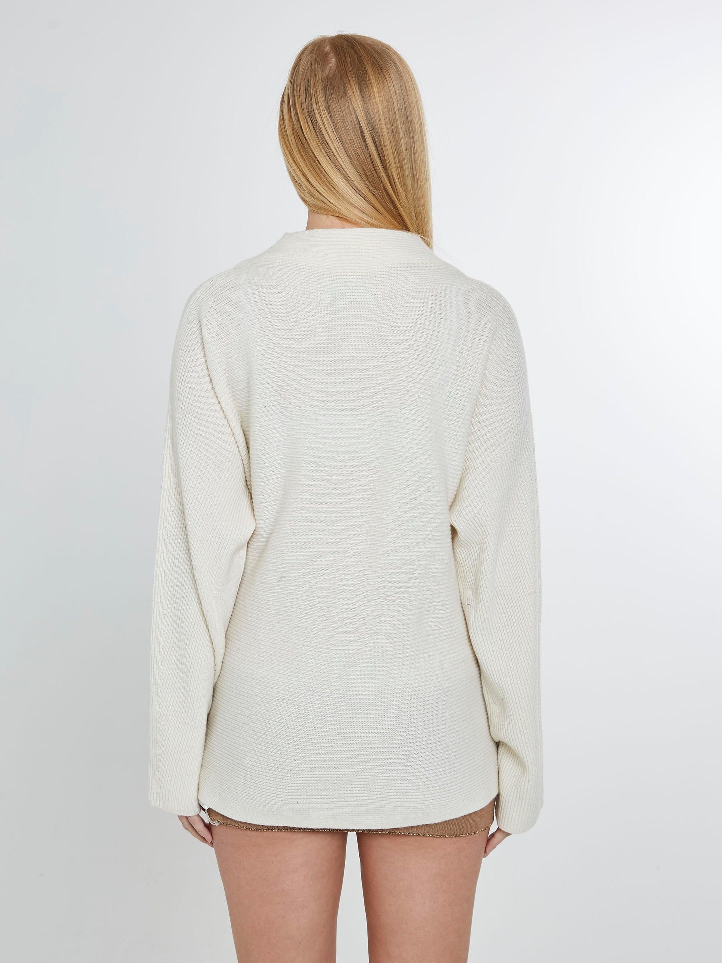 Beige sweater with center hole crystal trim
