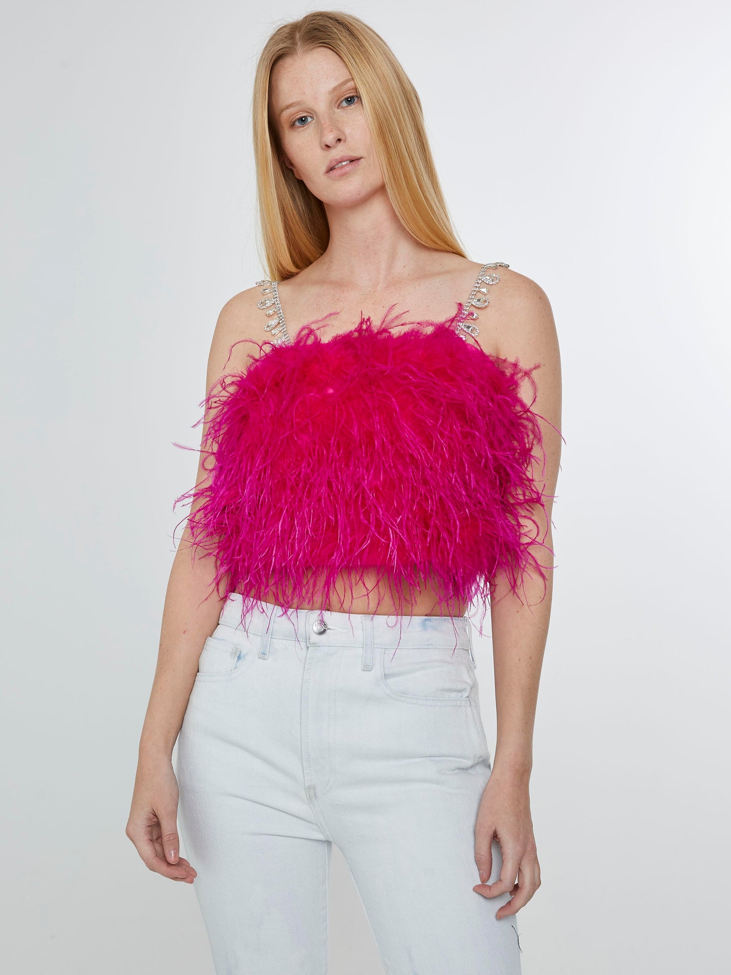 Pink feather top with crystal straps