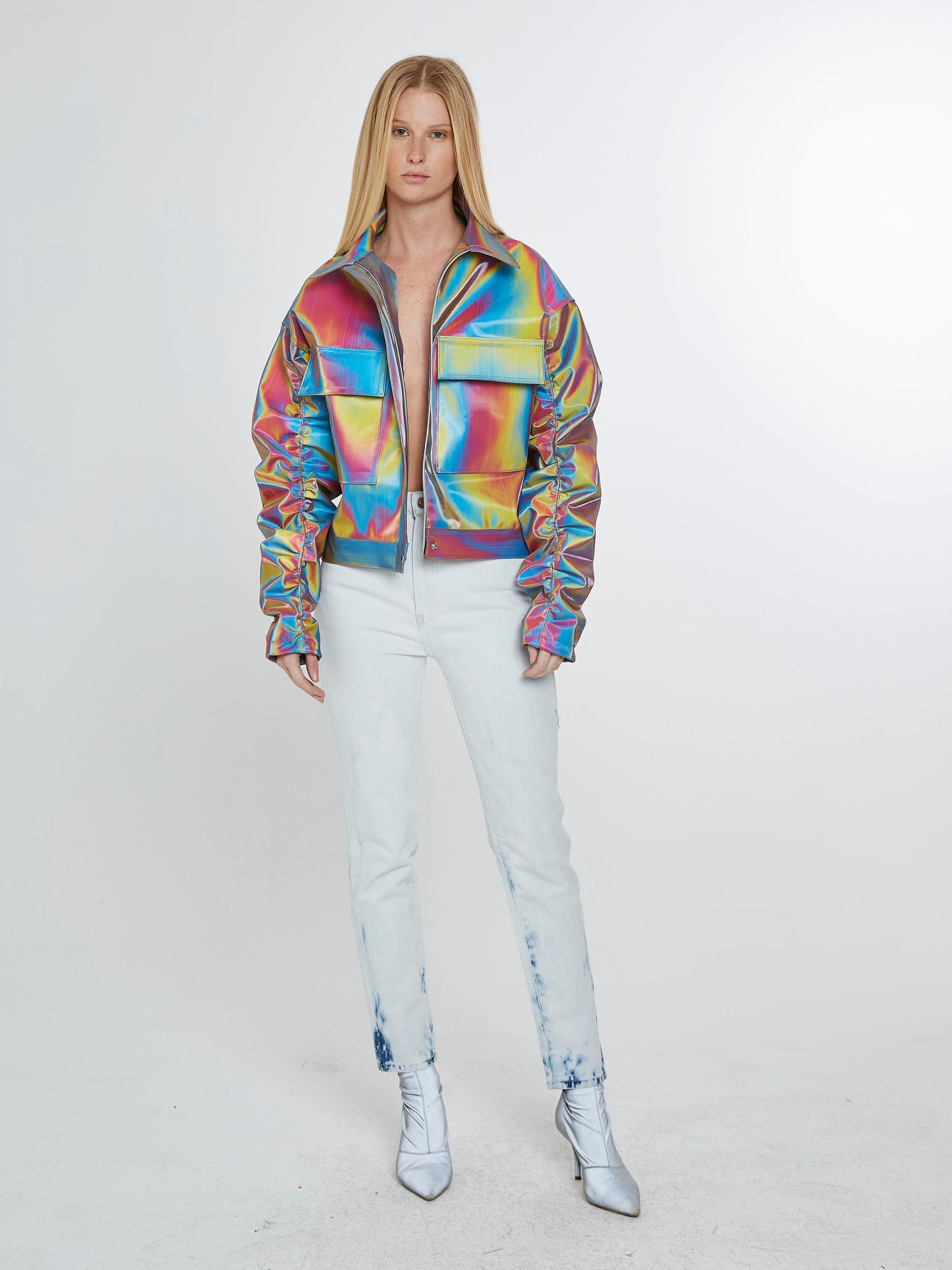 Rainbow jacket with rushed sleeves