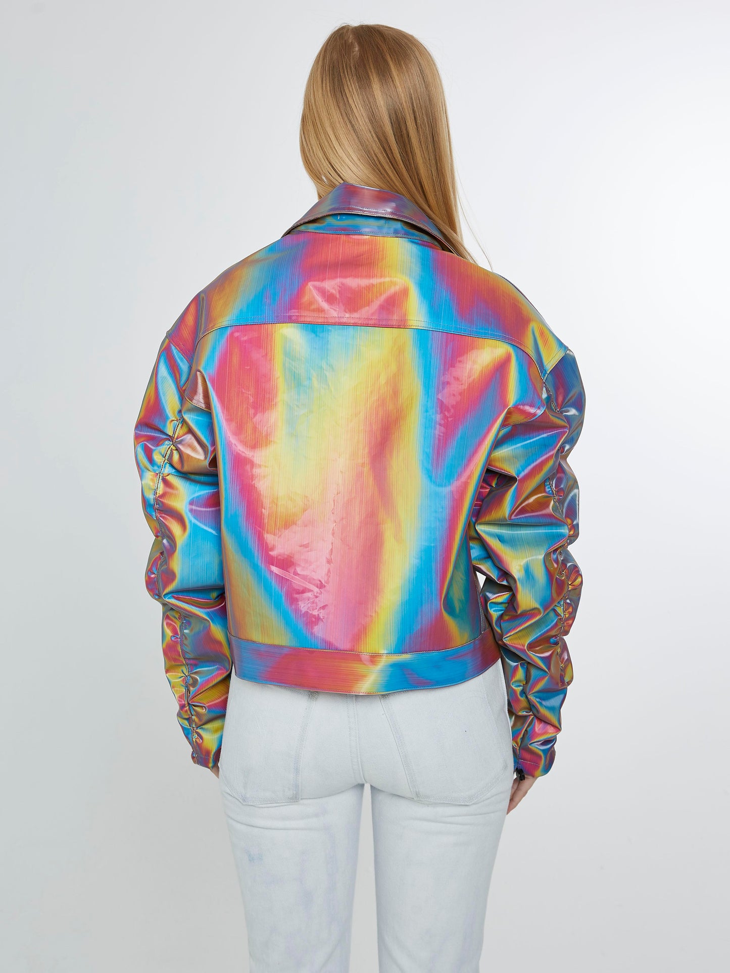 Rainbow jacket with rushed sleeves