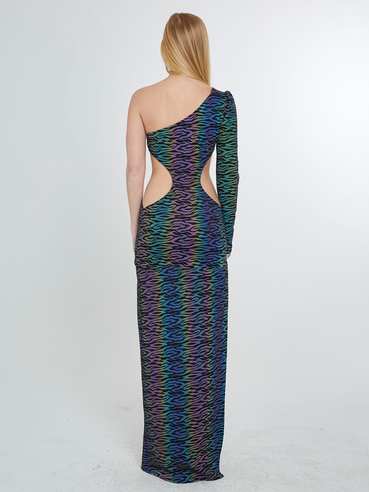 Zebra rainbow reflective long dress with slit