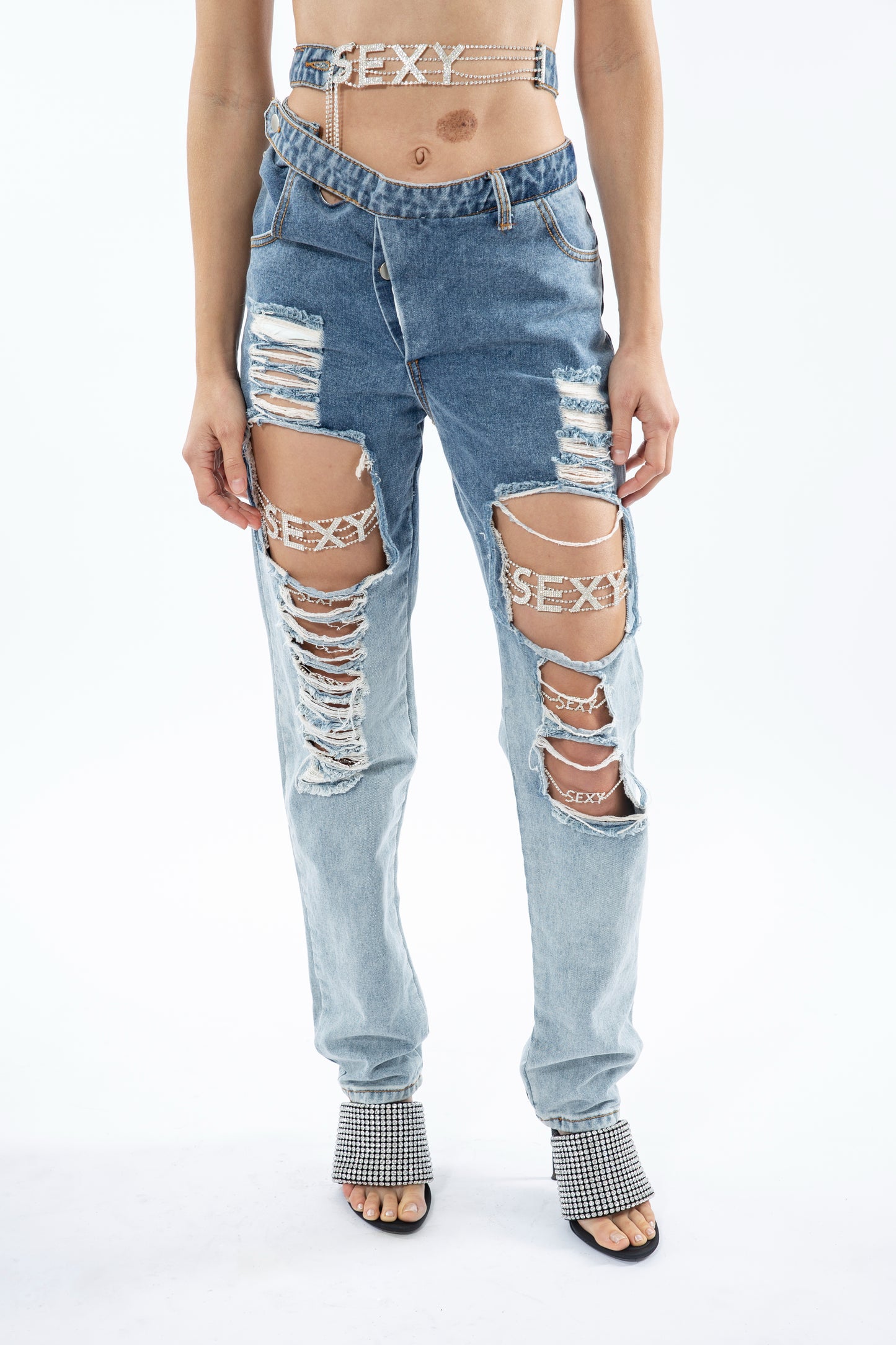 Extreme Ripped Sexy Rhinestones Jeans