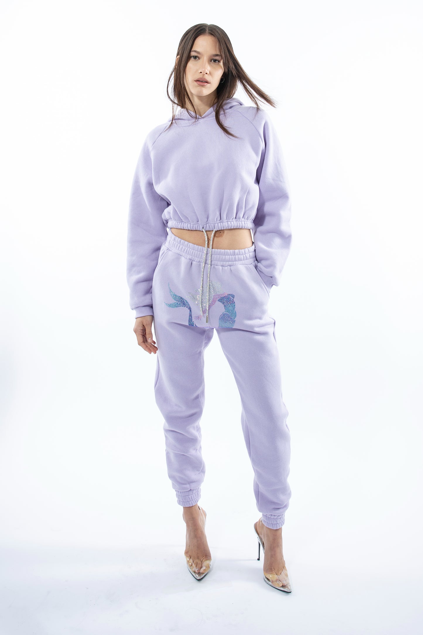 Lavender crystal embellished mermaid hoodie and sweatpants set